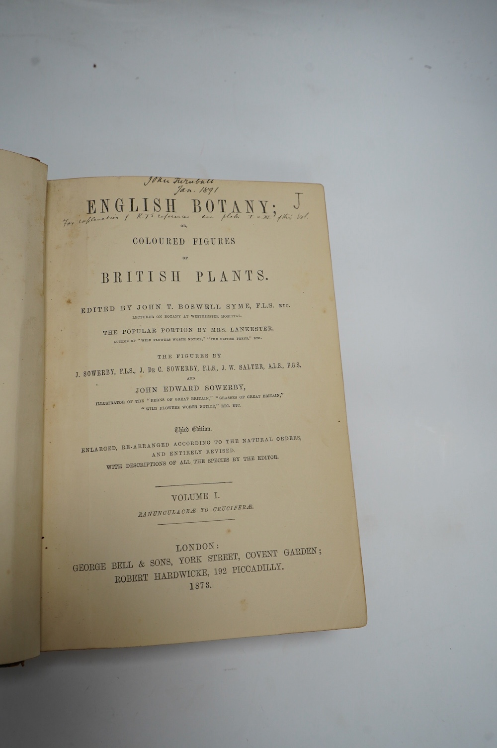 Sowerby, James et al - English botany, or, coloured figures of British plants, edited by John T. Boswell Syme, 3rd edition, 12 vols, 8vo, with 1800 hand-coloured lithographic plates, contemporary half morocco over green
